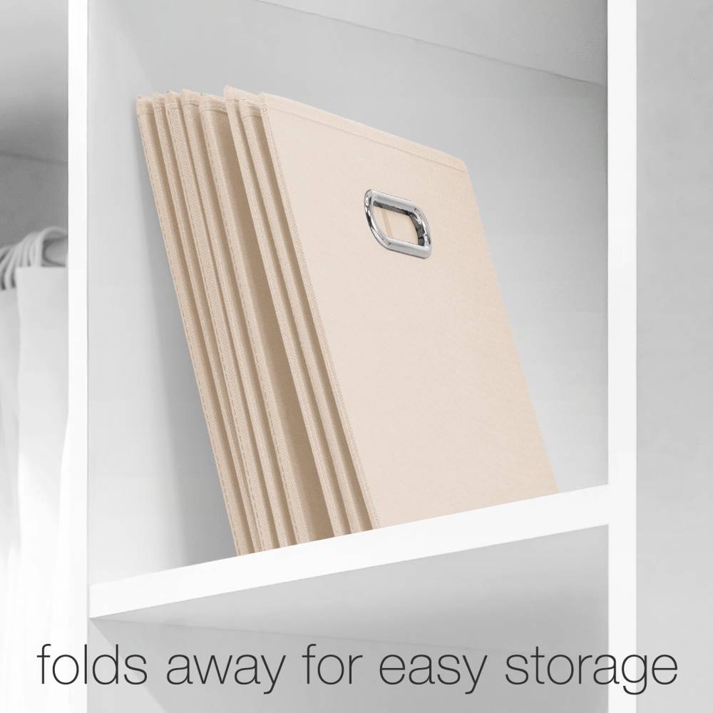 Woodluv Set of 4 Linen Storage Foldable Collapsible Baskets, Beige