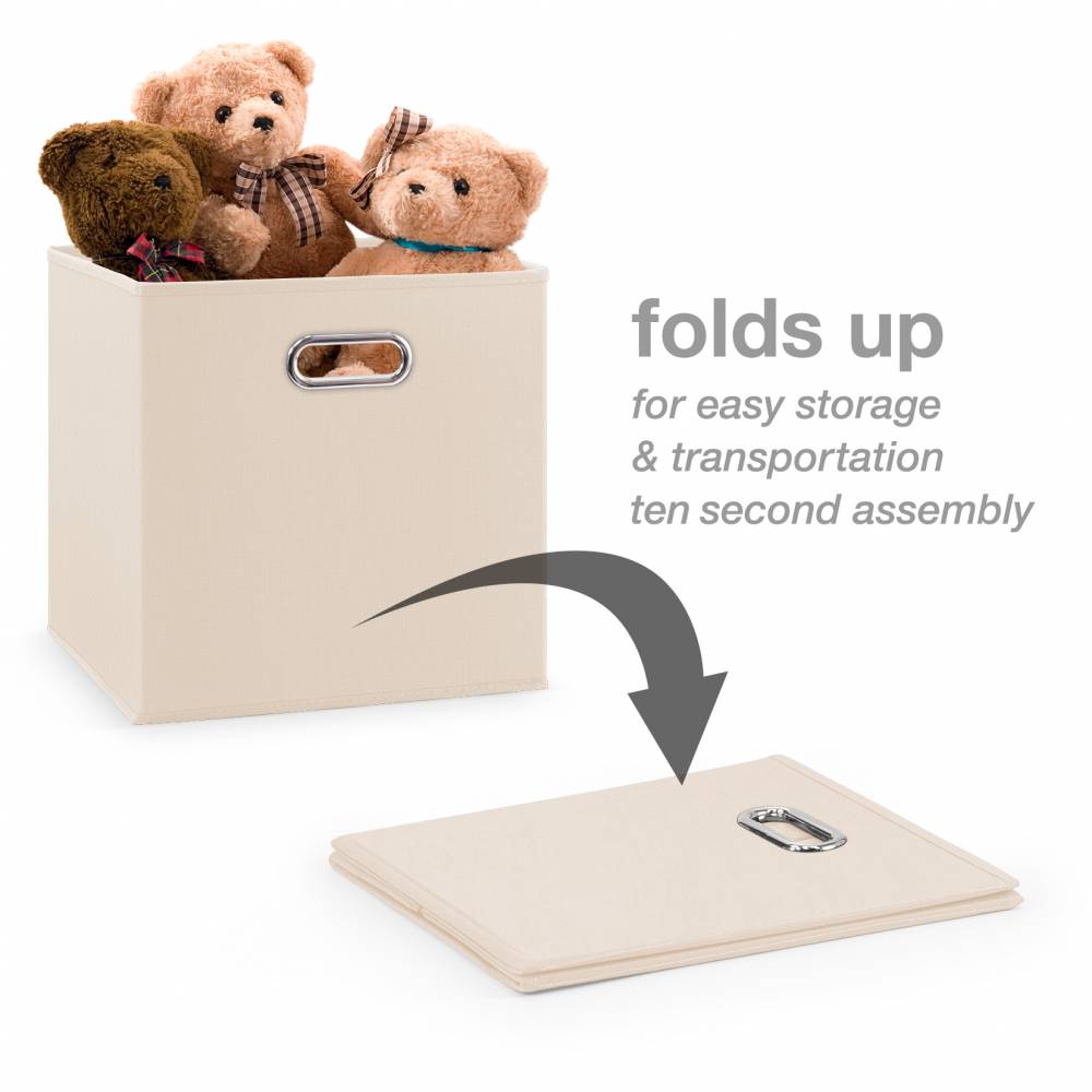 Woodluv Set of 4 Linen Storage Foldable Collapsible Baskets, Beige