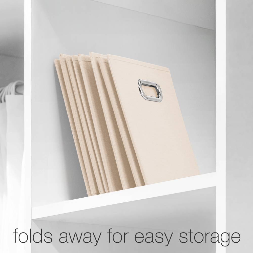 Woodluv Set of 4 Linen Storage Foldable Collapsible Baskets, Beige