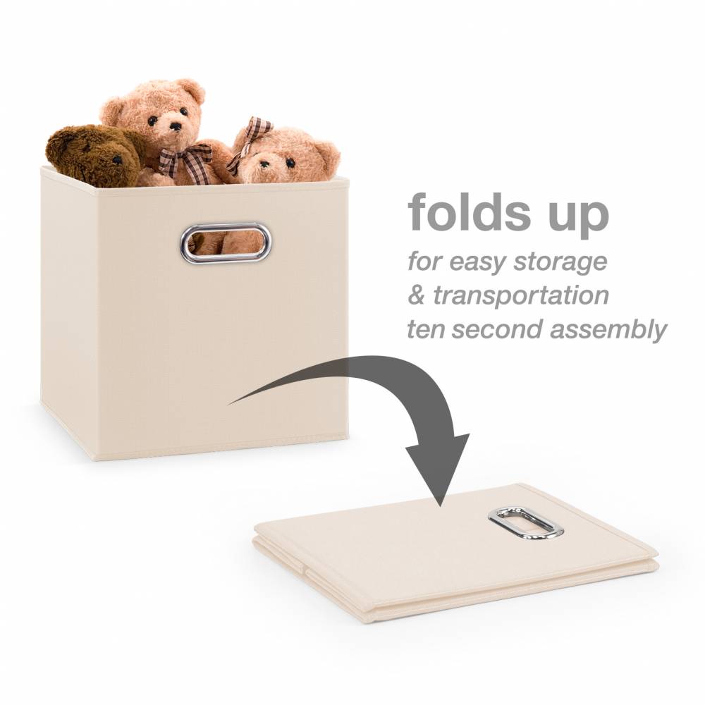 Woodluv Set of 4 Linen Storage Foldable Collapsible Baskets, Beige