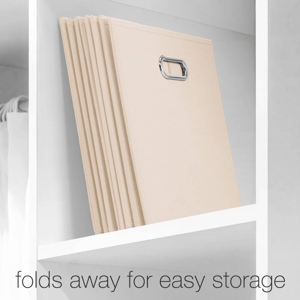 Woodluv Set of 4 Linen Storage Foldable Collapsible Baskets, Beige