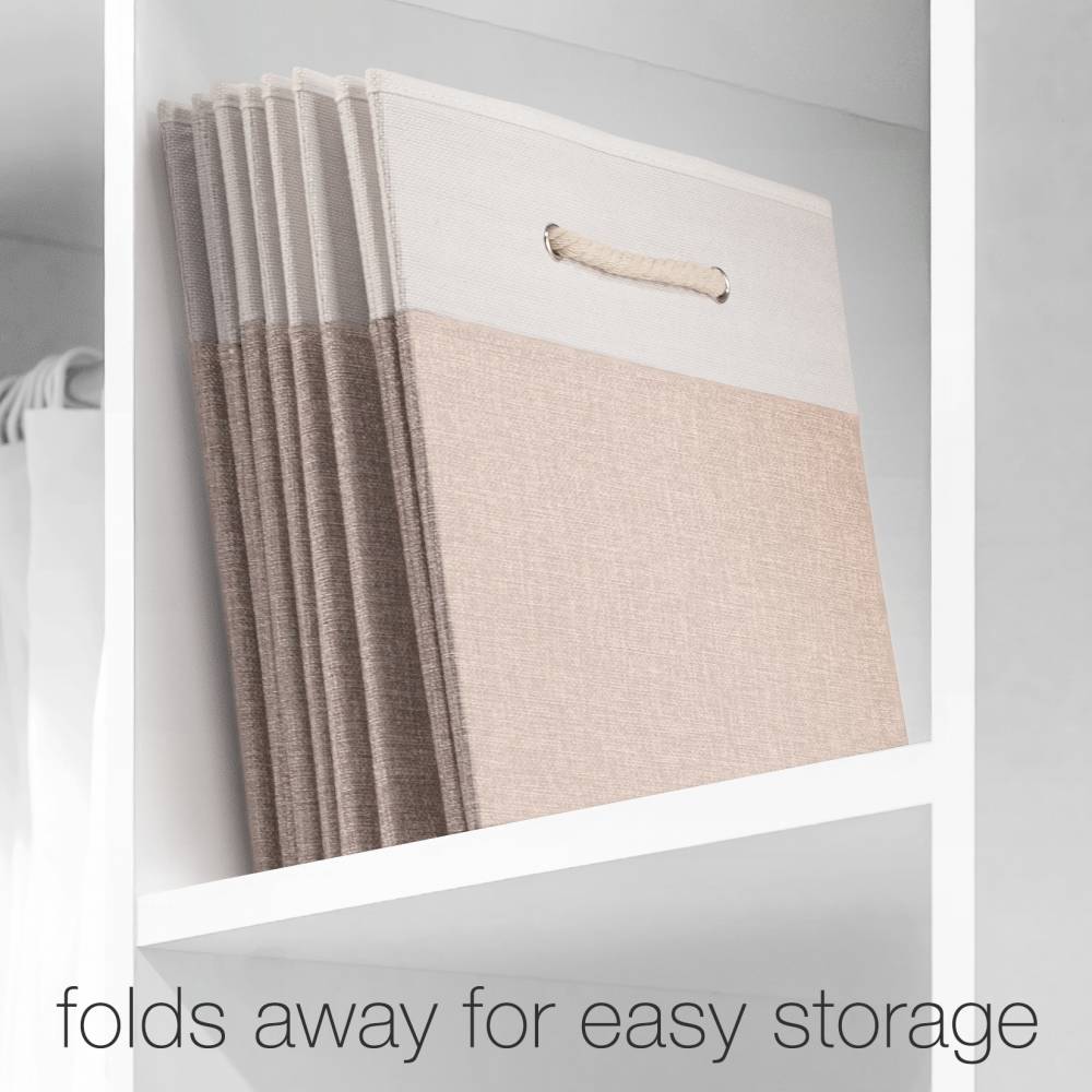 Woodluv Set of 4 Linen Storage Foldable Collapsible Baskets, Beige