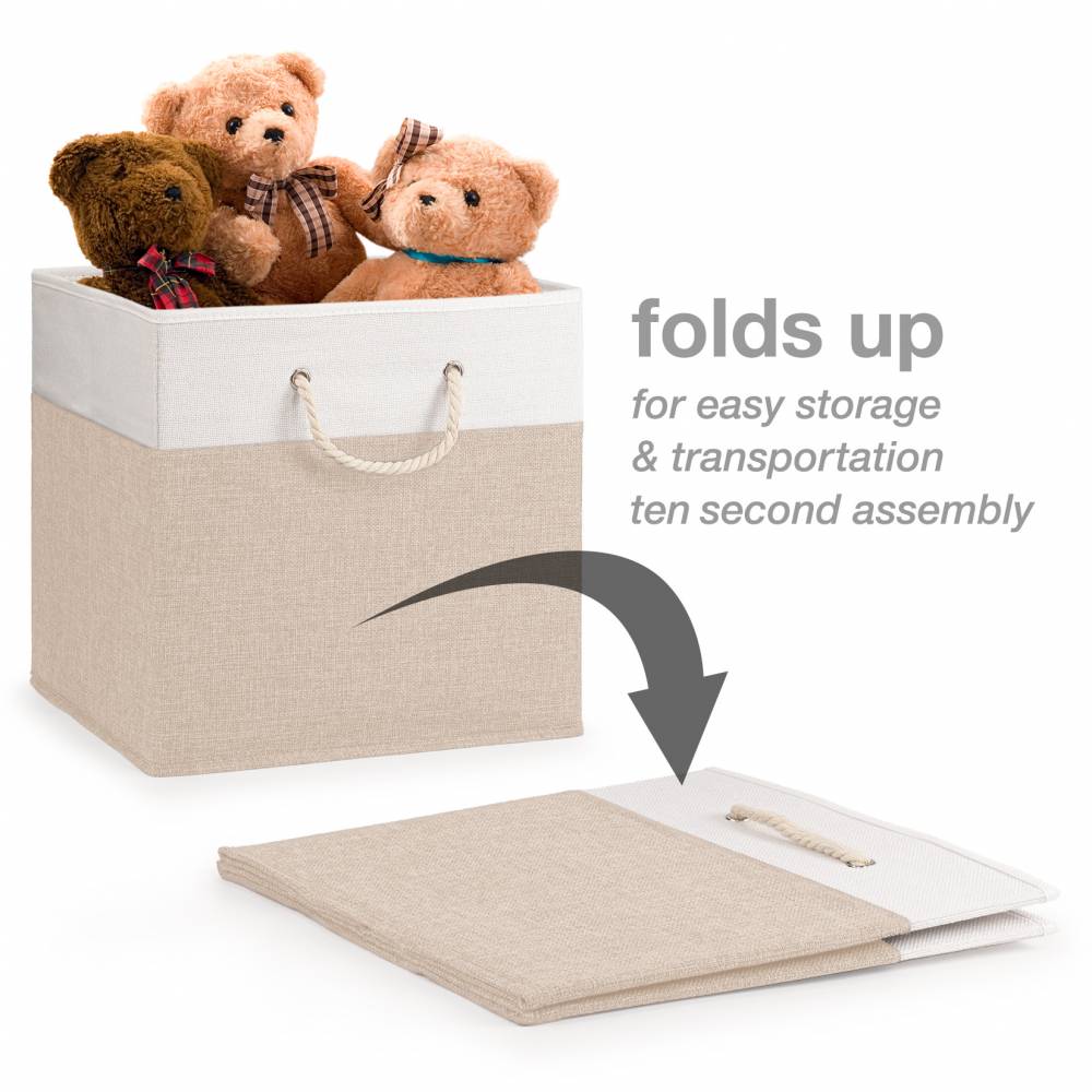 Woodluv Set of 4 Linen Storage Foldable Collapsible Baskets, Beige