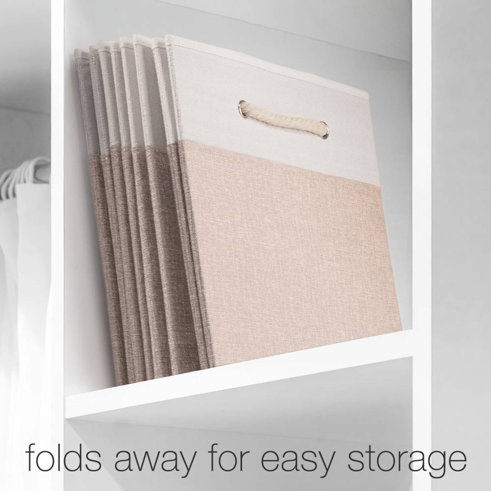 Woodluv Set of 4 Linen Storage Foldable Collapsible Baskets, Beige