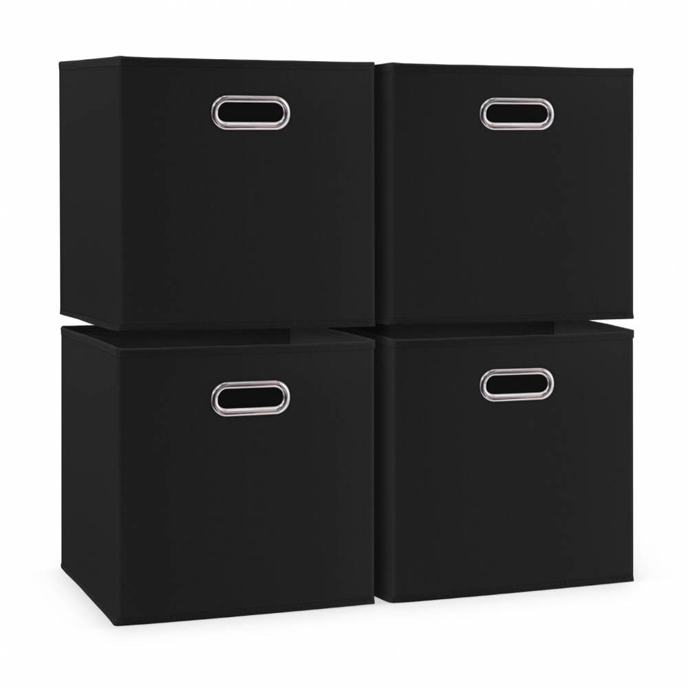 Woodluv Set of 4 Linen Storage Foldable Collapsible Baskets, Black