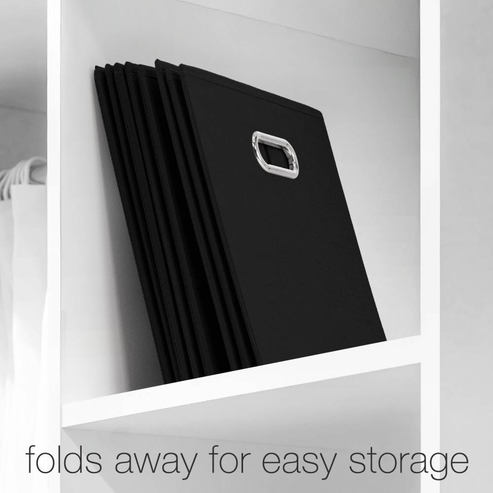 Woodluv Set of 4 Linen Storage Foldable Collapsible Baskets, Black