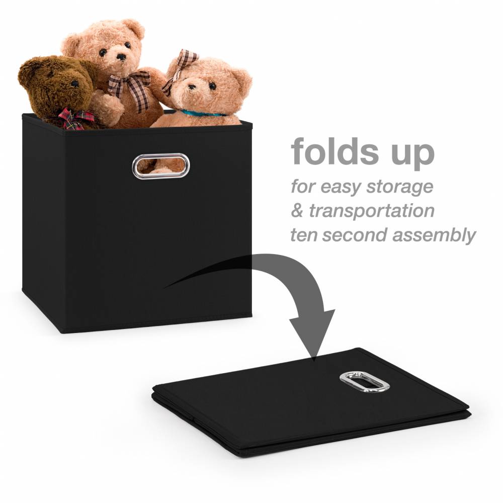 Woodluv Set of 4 Linen Storage Foldable Collapsible Baskets, Black