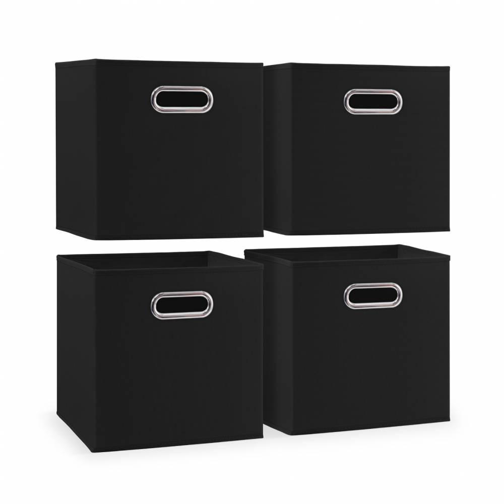 Woodluv Set of 4 Linen Storage Foldable Collapsible Baskets, Black