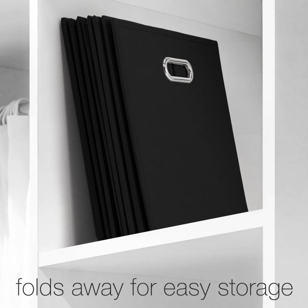 Woodluv Set of 4 Linen Storage Foldable Collapsible Baskets, Black