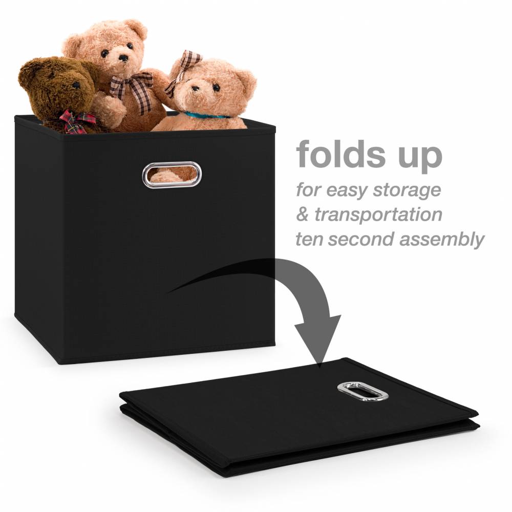 Woodluv Set of 4 Linen Storage Foldable Collapsible Baskets, Black