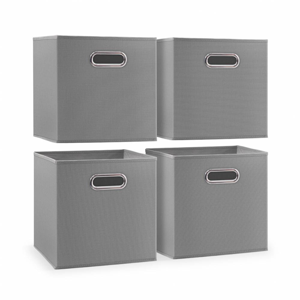 Woodluv Set of 4 Linen Storage Foldable Collapsible Baskets, Grey
