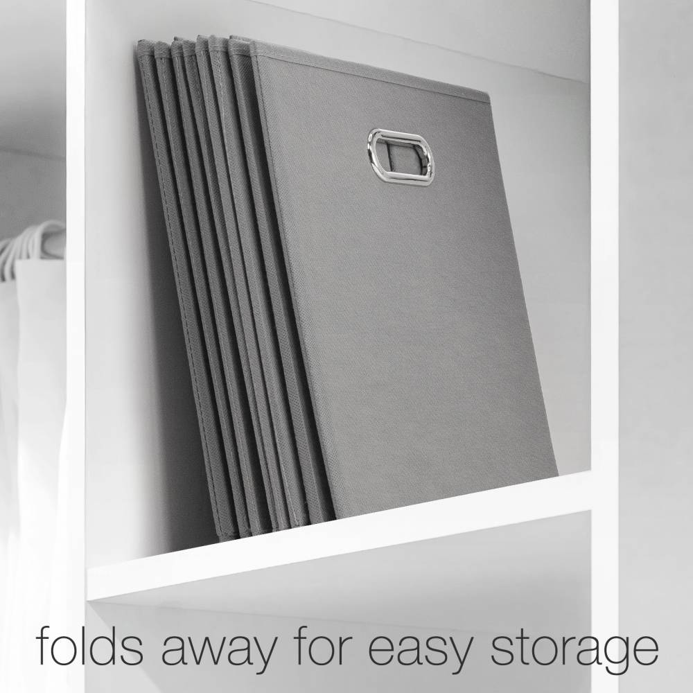 Woodluv Set of 4 Linen Storage Foldable Collapsible Baskets, Grey