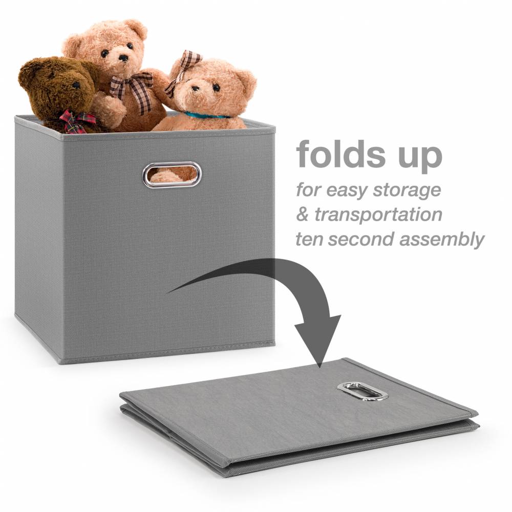 Woodluv Set of 4 Linen Storage Foldable Collapsible Baskets, Grey