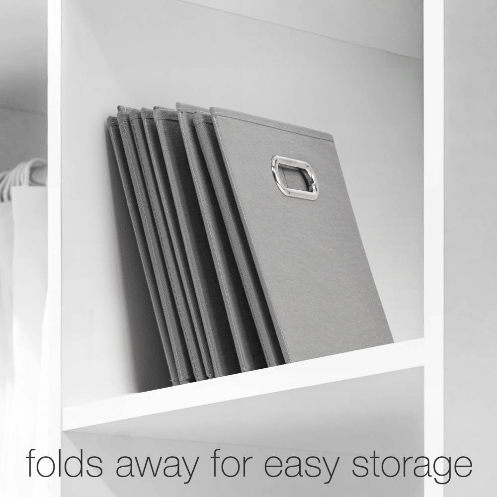 Woodluv Set of 4 Linen Storage Foldable Collapsible Baskets, Grey