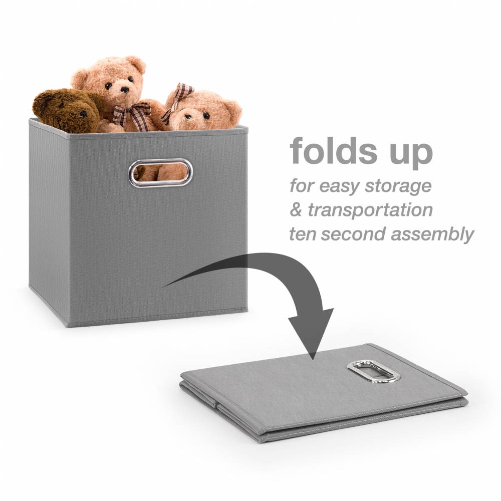 Woodluv Set of 4 Linen Storage Foldable Collapsible Baskets, Grey