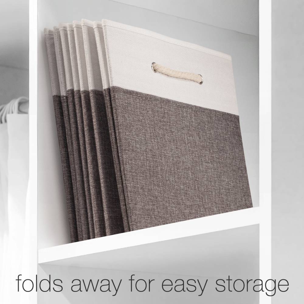 Woodluv Set of 4 Linen Storage Foldable Collapsible Baskets, Grey