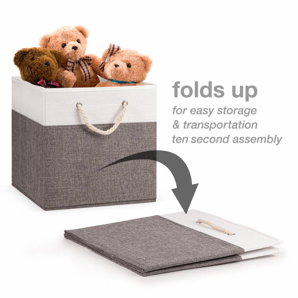 Woodluv Set of 4 Linen Storage Foldable Collapsible Baskets, Grey