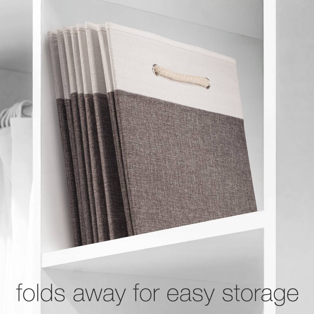 Woodluv Set of 4 Linen Storage Foldable Collapsible Baskets, Grey