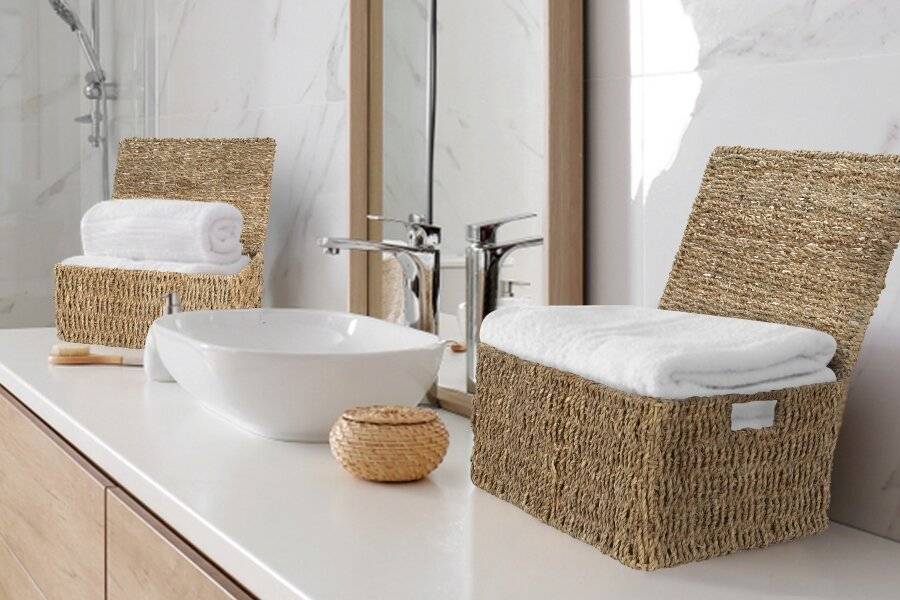 Woodluv Set of 4 Natural Seagrass Storage Basket With Lid