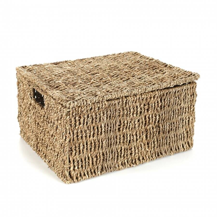 Woodluv Set of 4 Natural Seagrass Storage Basket With Lid