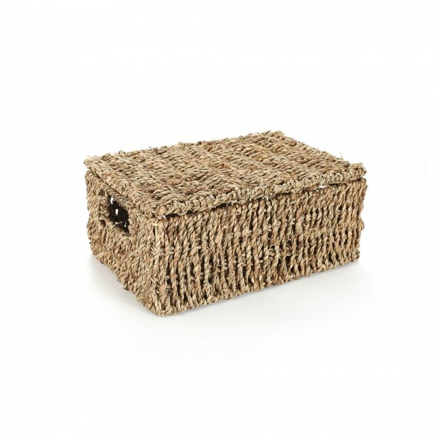 Woodluv Set of 4 Natural Seagrass Storage Basket With Lid