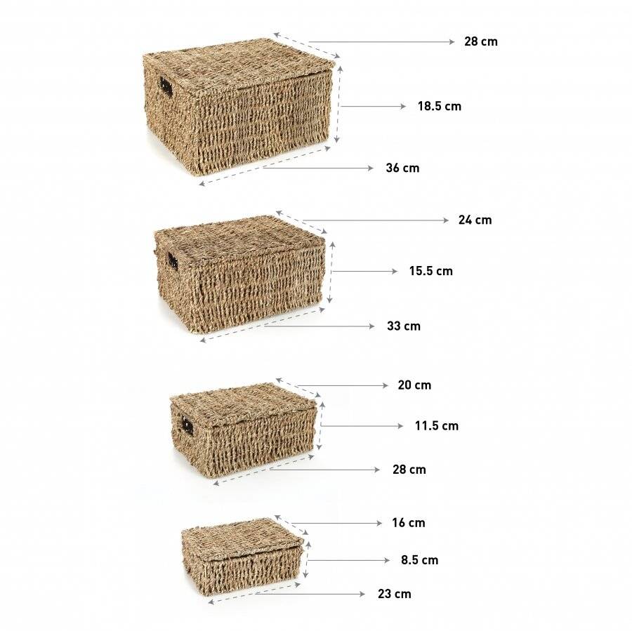 Woodluv Set of 4 Natural Seagrass Storage Basket With Lid