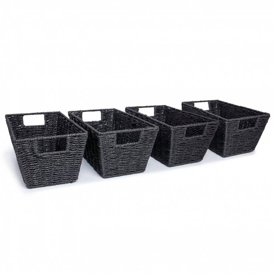 Woodluv Set of 4 Paper Rope Gift Hamper Shelf Storage Baskets - Black