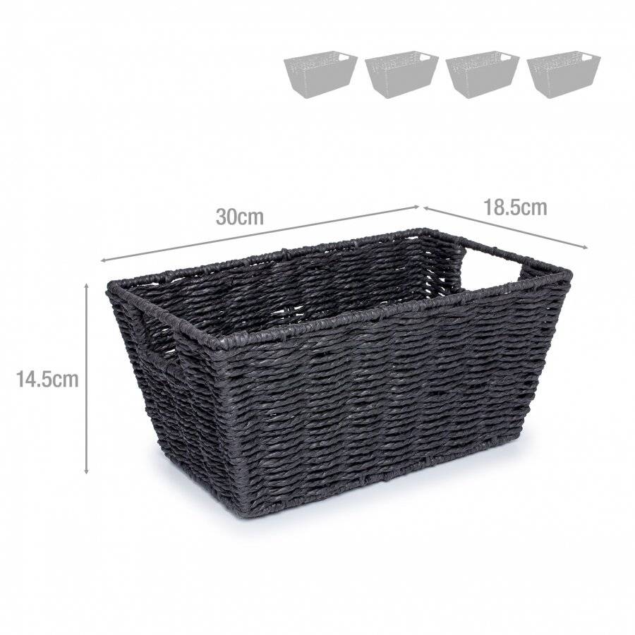 Woodluv Set of 4 Paper Rope Gift Hamper Shelf Storage Baskets - Black