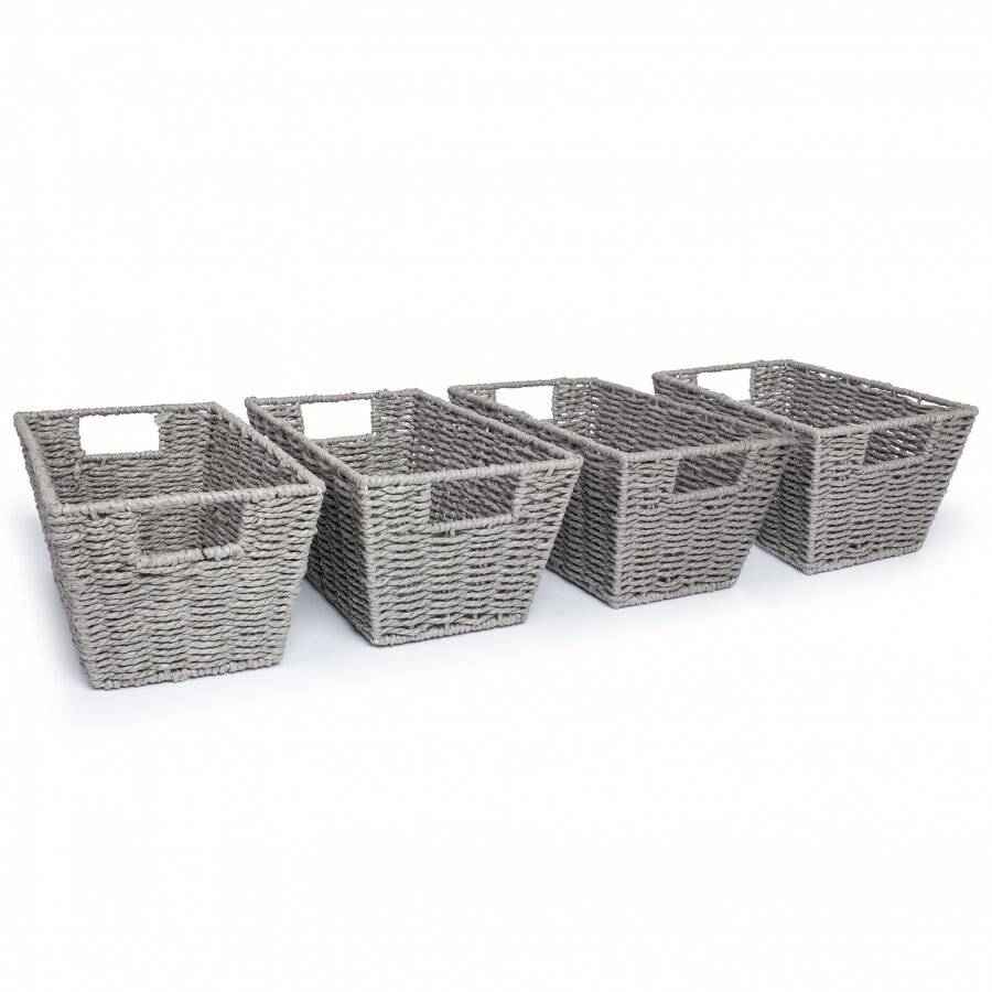 M&W Medium Home & Laundry Storage Striped Lining Included Decorative Hamper & Shelf Basket Wooden Organiser Bathroom Grey Wicker Basket 
