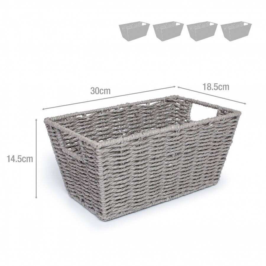 Woodluv Set of 4 Paper Rope Gift Hamper Shelf Storage Baskets - Grey