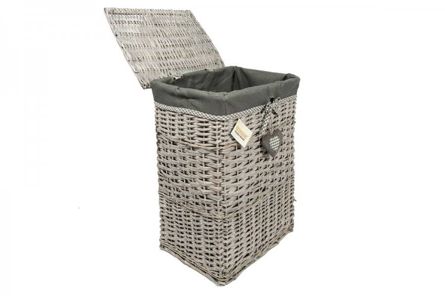 Woodluv Set of 5 Rectangular Wicker Laundry Basket With Lining - Grey