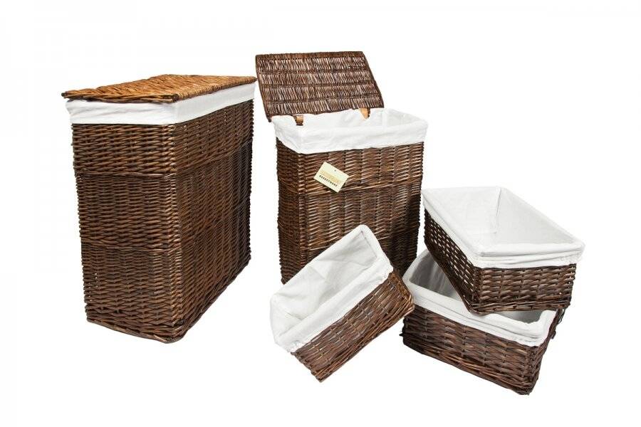 Woodluv Set of 5 Rectangular Brown Wicker Linen Laundry Basket