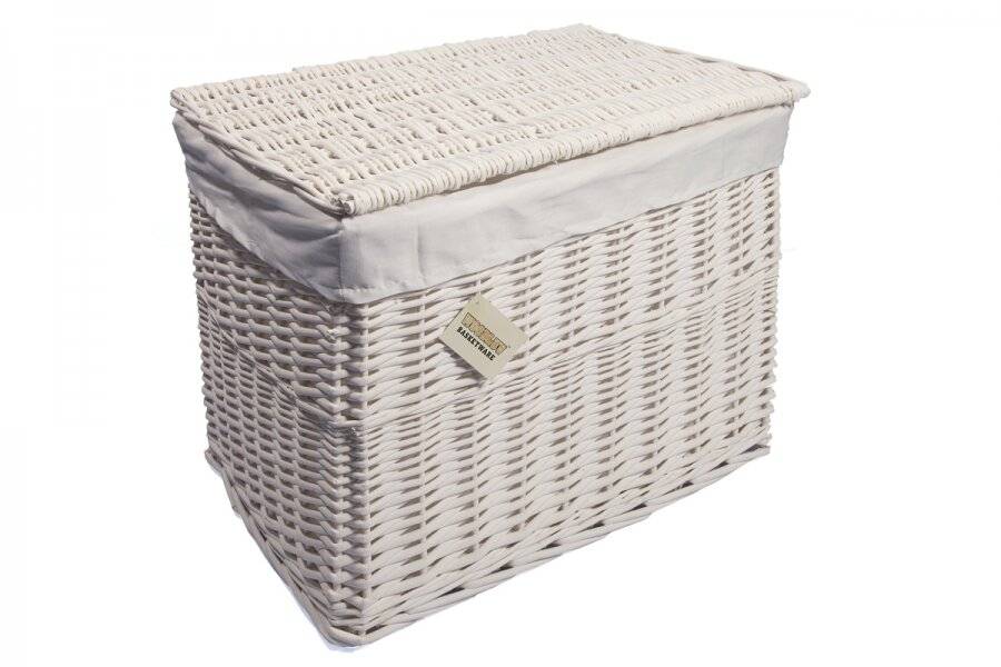 Woodluv Set of 5 Wicker Storage Trunk With Lid & Lined Basket - White