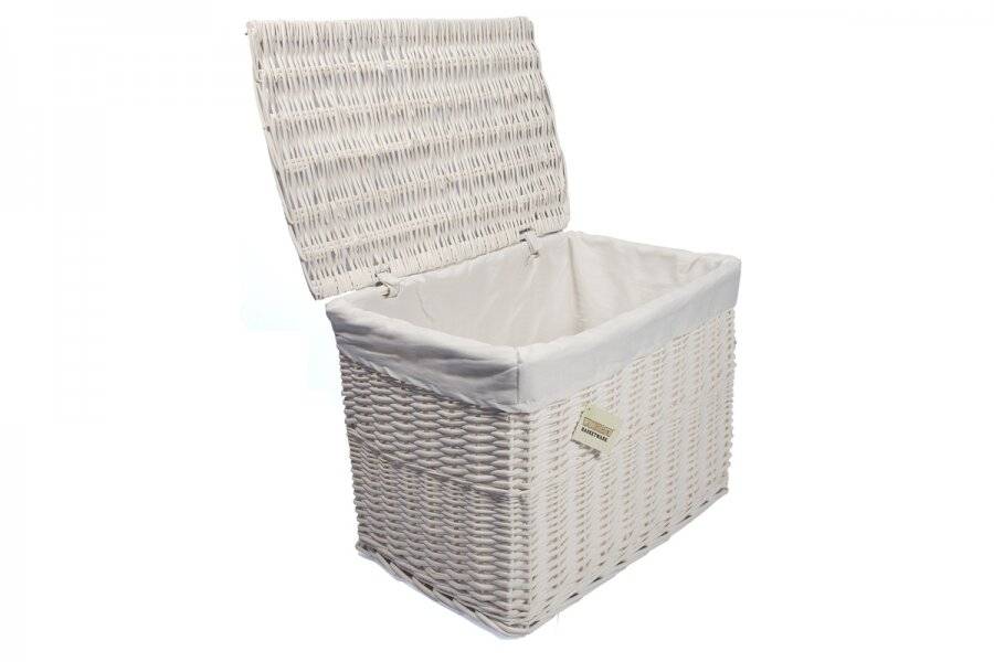 Woodluv Set of 5 Wicker Storage Trunk With Lid & Lined Basket - White