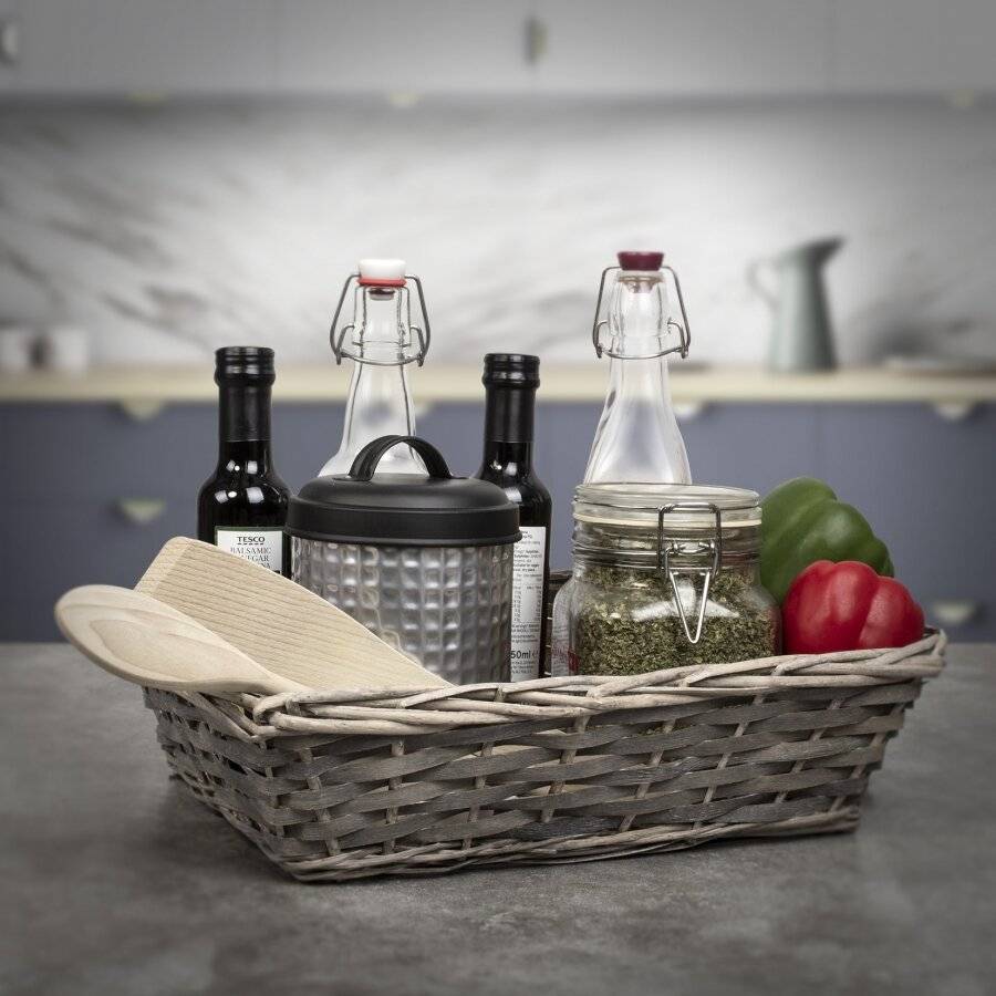 Woodluv 5 x Wicker Gift Hamper Basket For Storage & Display, Grey