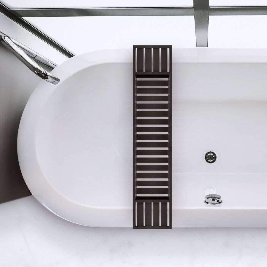 Woodluv Slimline Luxury Natural Bamboo Wood Bath Tray, Black