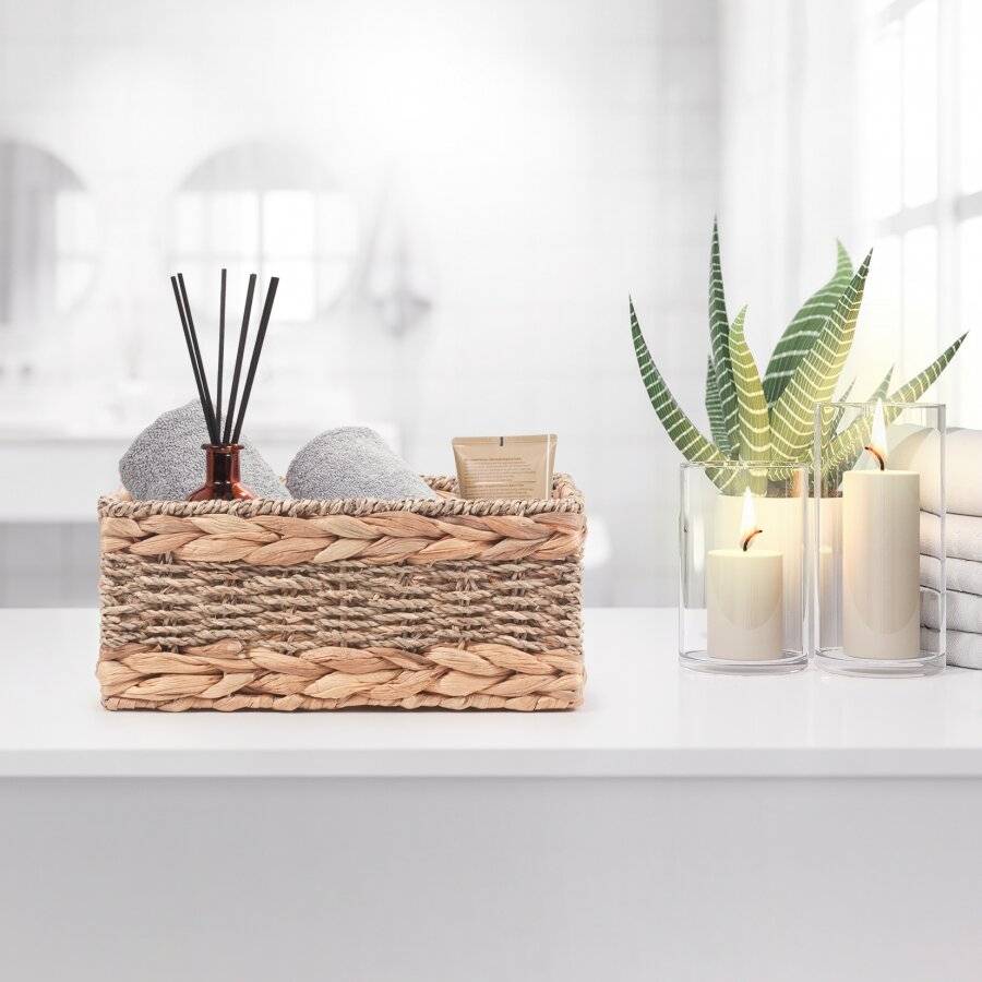 Woodluv Small Handwoven Seagrass & Water Hyacinth Storage Basket