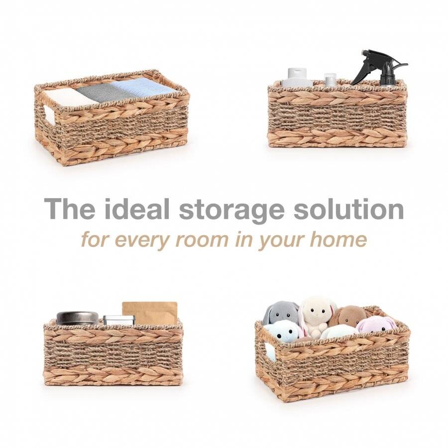 Woodluv Small Handwoven Seagrass & Water Hyacinth Storage Basket