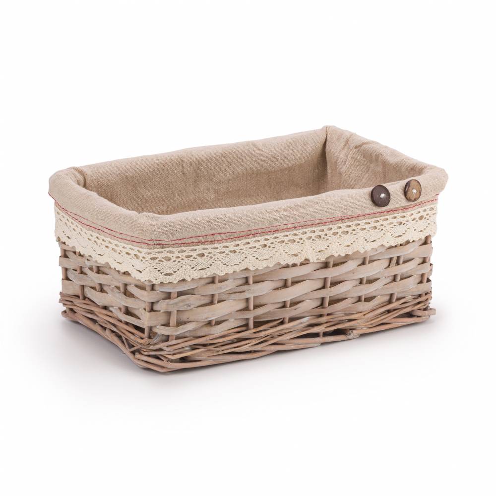 Woodluv Small Handwoven Wicker Storage Basket With Liner, Natural