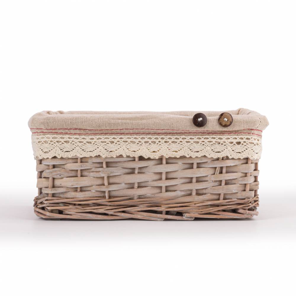 Woodluv Small Handwoven Wicker Storage Basket With Liner, Natural