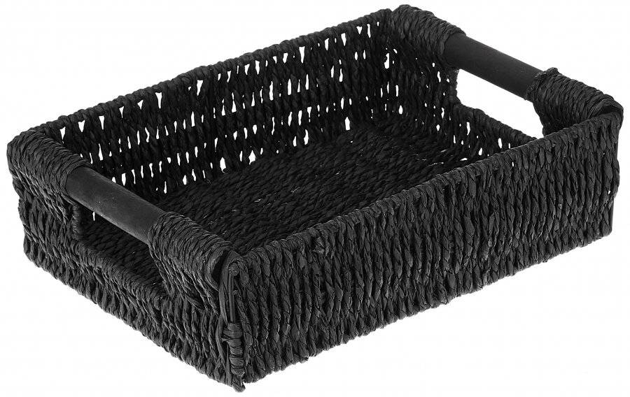 Woodluv Small Paper Rope Storage Gift Basket With Wooden Handle, Black