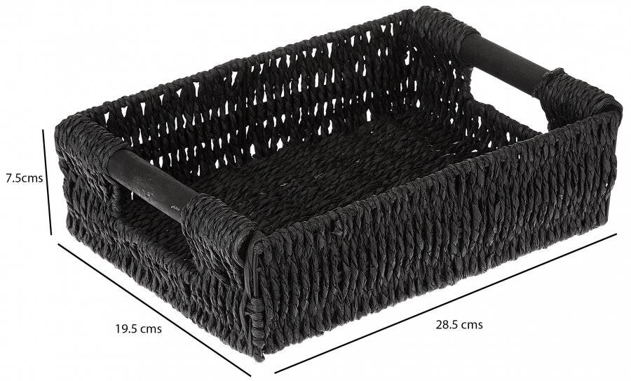 Woodluv Small Paper Rope Storage Gift Basket With Wooden Handle, Black