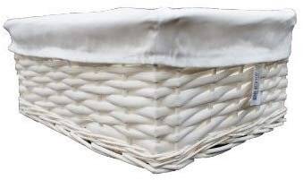 small white wicker storage baskets