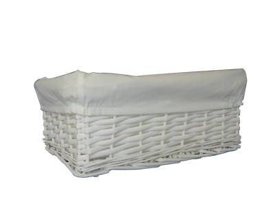 Woodluv Small White Wicker Storage Basket With White Removable Lining