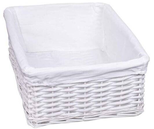 Woodluv Small White Wicker Storage Basket With White Removable Lining