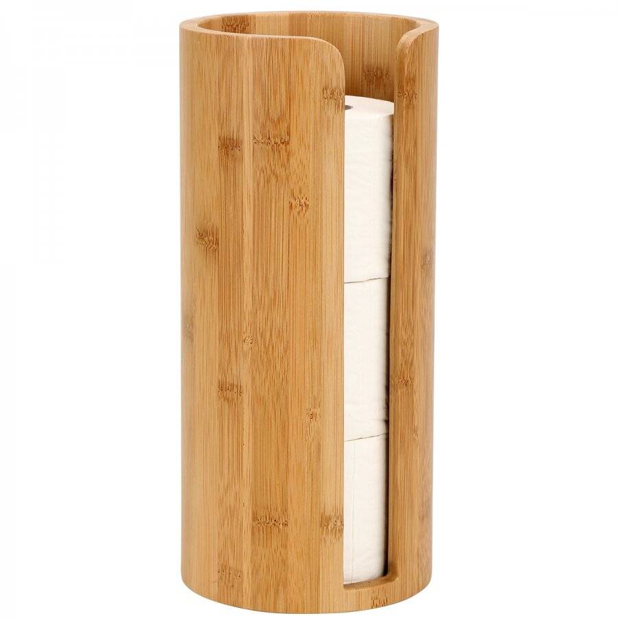 Woodluv Space Saving Bamboo Wood Toilet RollHolder Unit