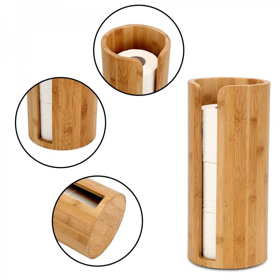 Woodluv Space Saving Bamboo Wood Toilet RollHolder Unit