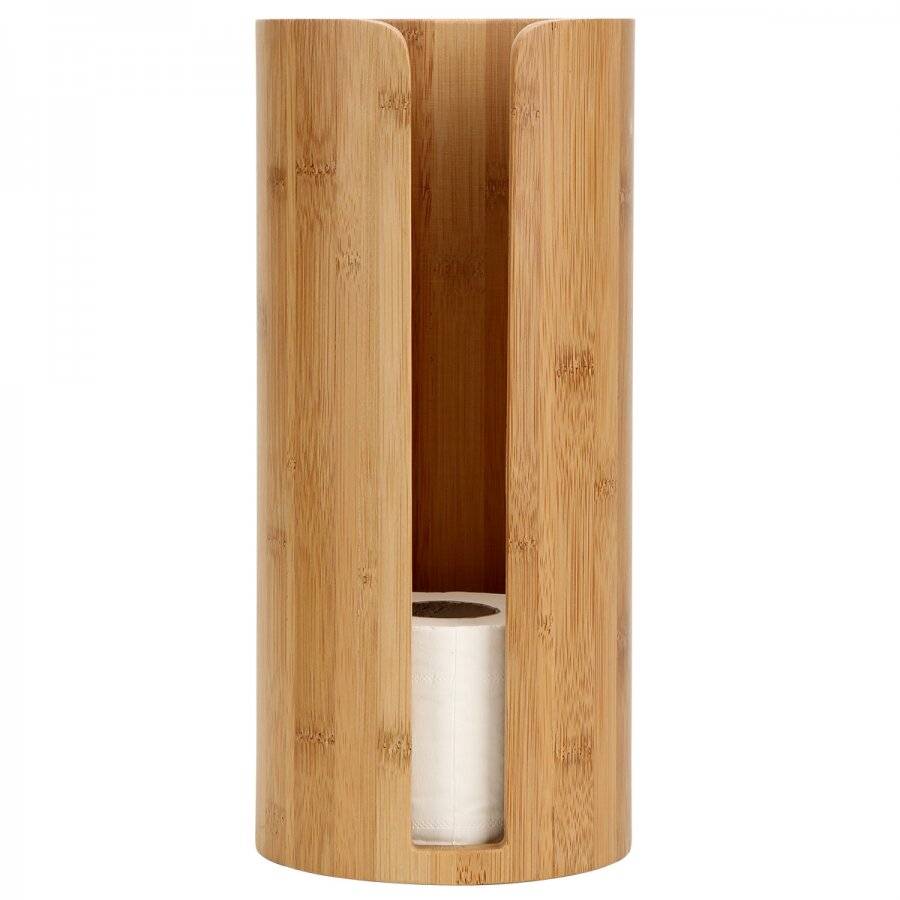 Woodluv Space Saving Bamboo Wood Toilet RollHolder Unit