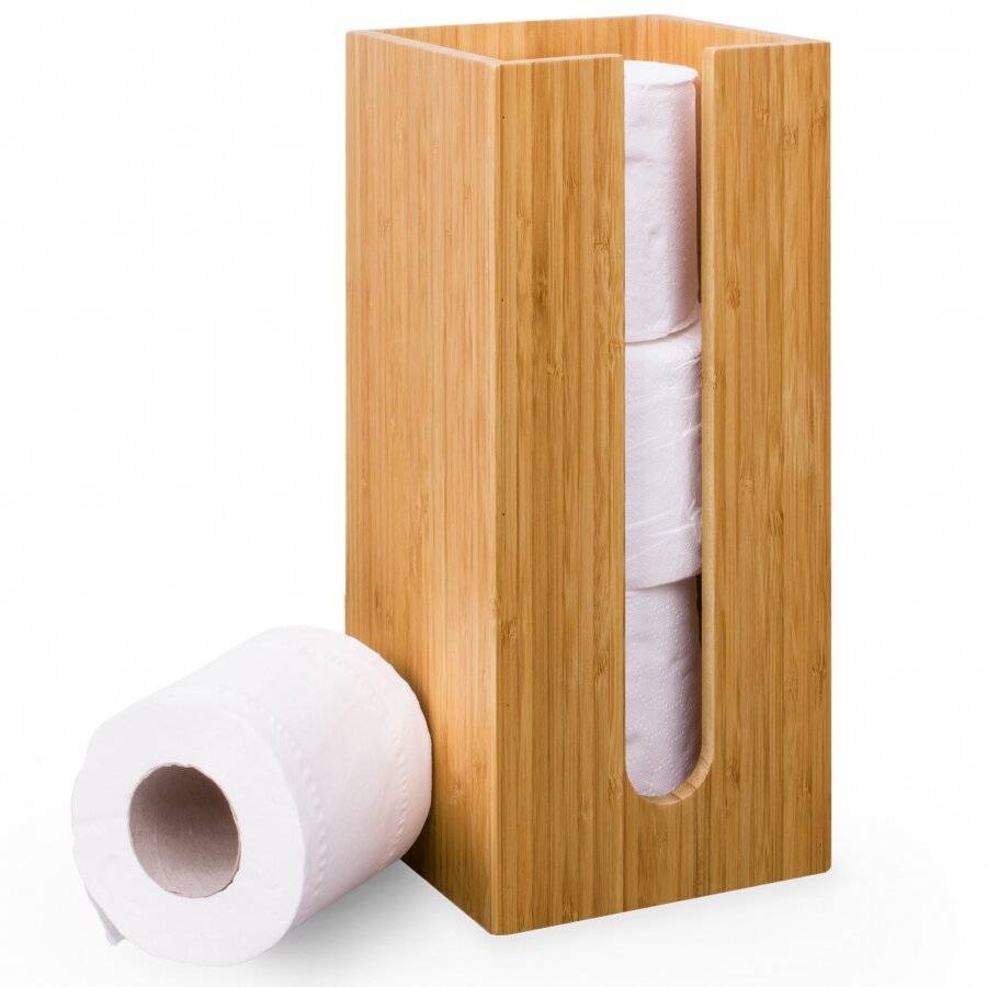 Woodluv Space Saving Bamboo Wood Toilet RollHolder Unit