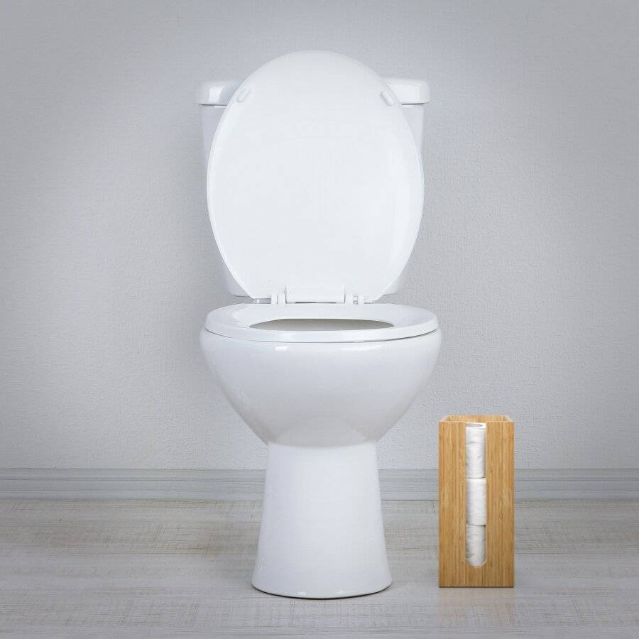 Woodluv Space Saving Bamboo Wood Toilet RollHolder Unit